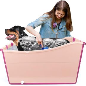 Yuepet Extra Carge Dog Bath Tub للكلاب الكبيرة ، 49 Gal Portable Dog Bathontub محطة غسل الحيوانات الأليفة خفيفة الوزن مع قابس الصرف للكلاب الكبيرة في الهواء الطلق/في الهواء الطلق ، والتخييم (الأزرق)