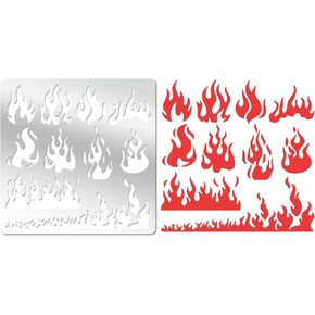 INFUNLY Flame Metal Stencil for Painting 6.14" Airbrush Fire Stencils Fire Theme Stainless Steel Stencils Airbrush Flame Metal Stencil Fire Burning Metal Stencil for Drawing DIY Greeting Card