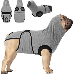 Recovery Suit for Small Dogs After Surgery,Pet Surgery Recovery Bodysuit, Pet Calming Suit with Soft Ears Cover, Surgical Suit for Male Female Dog, Grey S