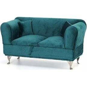 Eledoll 1: 6 Dollhouse Furniture 1/6 Couch Sofa Velvet Dark Green Peacock