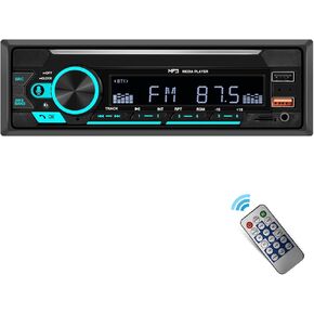 Bluetooth 5.0 Audio Single Din Car Stereo FM Receiver Digital Music Radio with Mobile Phone Holder Support AUX TF Input USB Playback & Charging Colorful Button Lights & Remote