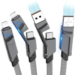 4 in 1 USB C Cable [65W Fast Charging] 2Pack, [New Upgraded] Dual USB C to USB C Cable 6FT Braided Multi Charger Cord Combo Type C/USB A/L Port for iPhone/i-Pad/Samsung/Mac Book