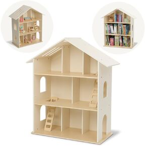 Monläurd® 100 ٪ Birch Dollhouse Reshelf for Kids ، Dollhouse Bookcasion ، Wooden Dollhouse بدون أثاث ، رف دمية ، رف الكتب المصغر ، دمية رف الكتب الصغيرة ، رف للمنمنمات