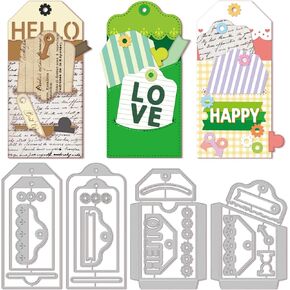 GLOBLELAND 4Set 23Pcs Label Pocket Cutting Dies for DIY Scrapbooking Metal Bookmarks Bags Die Cuts Embossing Stencils Template for Paper Card Making Decoration Album Craft Decor