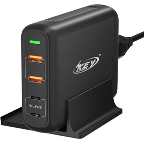 Quick Charger, Key Power 90W USB C Charger, 6-Port Multi USB Fast Charging Station 3 USB C 3 USB A for iPad Pro/Air/iPhone 14/13/12/11/Airpod/iWatch/Galaxy/Google Pixel