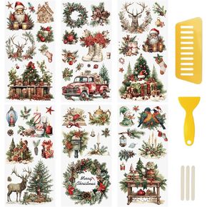 Wandic 6 Sheets Christmas موضوع فرك على ملصق النقل ، ملصقات عيد ميلاد سعيد نقل شارات لألبومات الصور DIY ، 5.9 * 11.8in