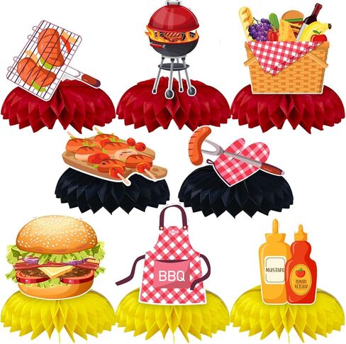 8PCS BBQ Honeycomb Centerpieces,BBQ Centerpiece for Table Birthday Party Decorations colour Table Topper Centerpiece Birthday Baby Shower Party Decor in Saudi Arabia