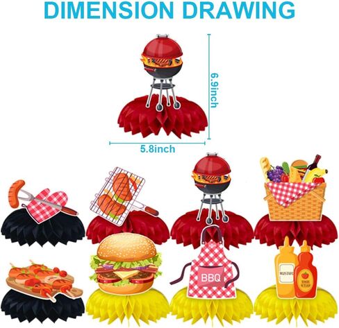 8PCS BBQ Honeycomb Centerpieces,BBQ Centerpiece for Table Birthday Party Decorations colour Table Topper Centerpiece Birthday Baby Shower Party Decor in Saudi Arabia