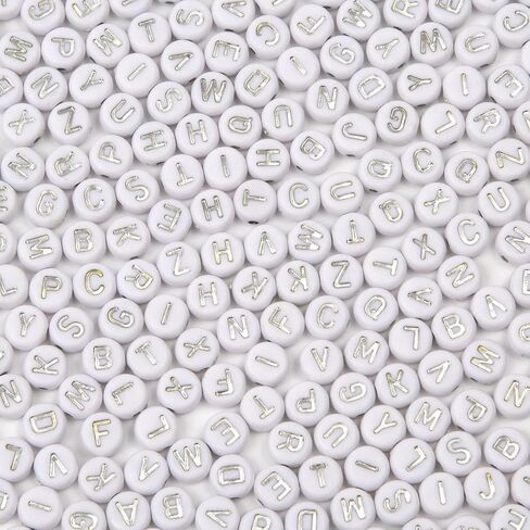 1000pcs 4x7mm خطاب جولة حبات الاكريليك الأبيض مع الحروف الفضية الأبجدية لتصنيع المجوهرات أساور الصداقة (فضية بيضاء) in Kuwait