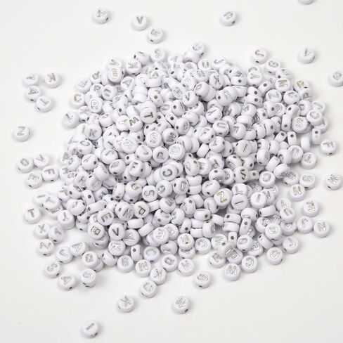 1000pcs 4x7mm خطاب جولة حبات الاكريليك الأبيض مع الحروف الفضية الأبجدية لتصنيع المجوهرات أساور الصداقة (فضية بيضاء) in Kuwait