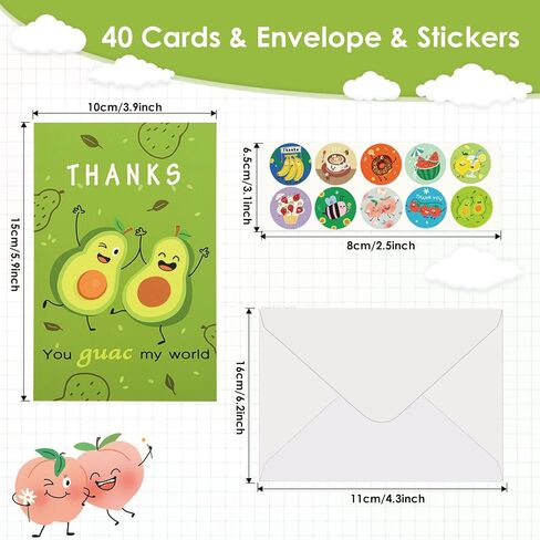AhfuLife 20 Pcs Funny Thank You Cards With Envelopes & Stickers, 4 x 6 in Appreciation Cards Bulk, Thank You Card Bulk with 20 Envelopes & 20 Stickers for Teachers Friends Business Colleague in Saudi Arabia