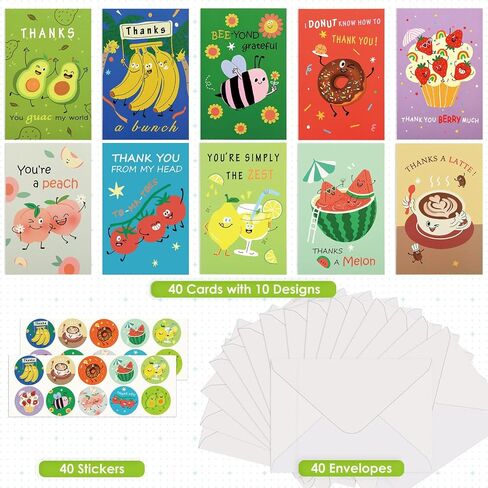 AhfuLife 20 Pcs Funny Thank You Cards With Envelopes & Stickers, 4 x 6 in Appreciation Cards Bulk, Thank You Card Bulk with 20 Envelopes & 20 Stickers for Teachers Friends Business Colleague in Saudi Arabia
