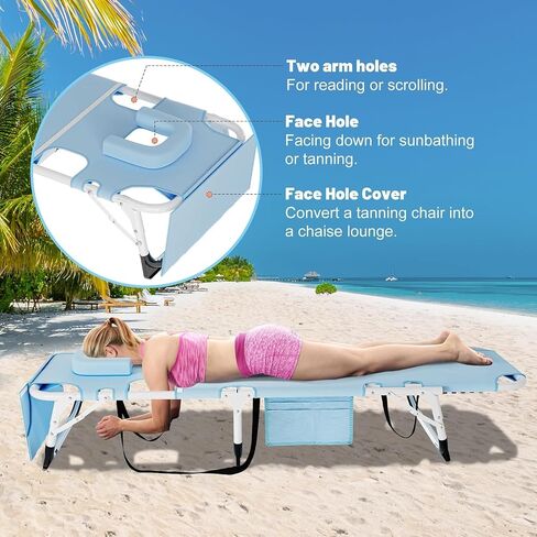 Slsy Sleeping Cots for Adults, 5-Position Folding Chaise Lounge Chairs Outdoor, Portable Folding Bed Cot Lounge Chair for Beach Lawn Camping Pool Sun Tanning in Kuwait