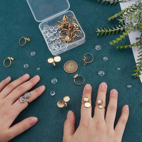 PH PandaHall 18K Gold Plated Ring Blanks 18pcs Ring Bases Open Cuff Blank Rings 304 Stainless Steel Flat Round Ring Bezel Trays with 36pcs 4 Sizes Glass Cabochons for Ring Jewelry Making 6/8/10/12mm in Saudi Arabia