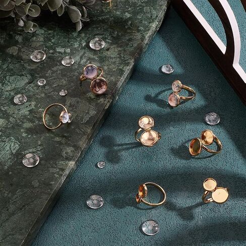 PH PandaHall 18K Gold Plated Ring Blanks 18pcs Ring Bases Open Cuff Blank Rings 304 Stainless Steel Flat Round Ring Bezel Trays with 36pcs 4 Sizes Glass Cabochons for Ring Jewelry Making 6/8/10/12mm in Saudi Arabia