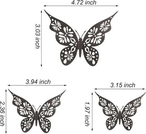 24pcs Black Metallic Butterfly Cupcake Toppers Lively 3D Effect Butterfly Cake Toppers Mixed Size Butterfly Stickers Hollow Out Wall Decals Room Wall Decoration Wedding Cake Decoration in Saudi Arabia