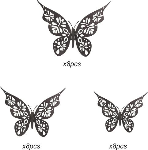 24pcs Black Metallic Butterfly Cupcake Toppers Lively 3D Effect Butterfly Cake Toppers Mixed Size Butterfly Stickers Hollow Out Wall Decals Room Wall Decoration Wedding Cake Decoration in Saudi Arabia