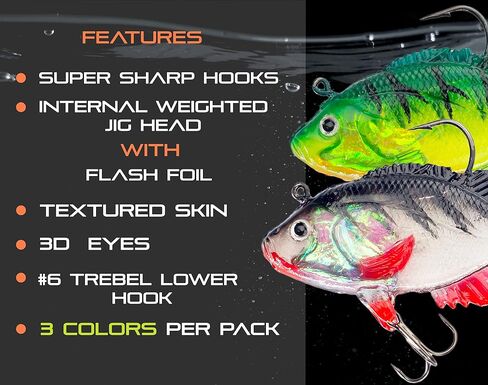 Sunrise Angler Fishing Lures, Pre-Rigged Soft Swimbaits | Paddle Tail |Flanged Tail |Bluegill in Kuwait