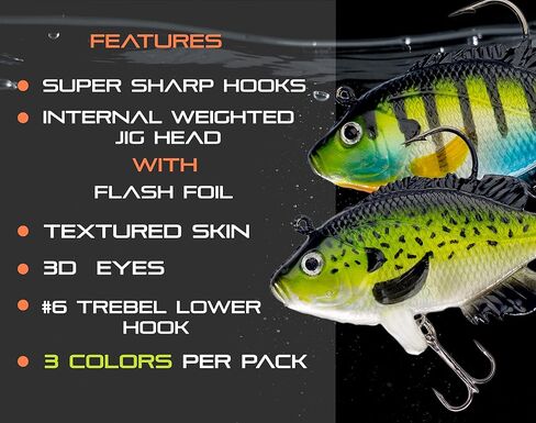 Sunrise Angler Fishing Lures, Pre-Rigged Soft Swimbaits | Paddle Tail |Flanged Tail |Bluegill in Kuwait