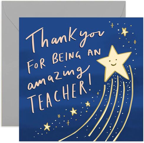 Old English Co. Thank You Amazing Star Teacher Card - End of School Year Card | Suitable for Teachers, Teaching Assistant, Nursery | Blank Inside & Envelope Included in Saudi Arabia