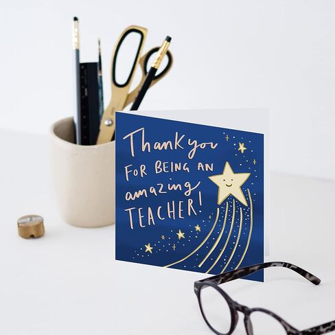 Old English Co. Thank You Amazing Star Teacher Card - End of School Year Card | Suitable for Teachers, Teaching Assistant, Nursery | Blank Inside & Envelope Included in Saudi Arabia