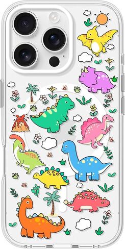 Cute Phone Case for iPhone 16 Compatible with Magsafe, Magnetic Accessories Support, Shockproof Clear Protective Cover for Women Men Boys Girls,Dinosaur Design 6.1" in Saudi Arabia