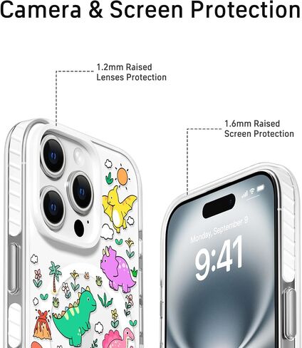 Cute Phone Case for iPhone 16 Compatible with Magsafe, Magnetic Accessories Support, Shockproof Clear Protective Cover for Women Men Boys Girls,Dinosaur Design 6.1" in Saudi Arabia