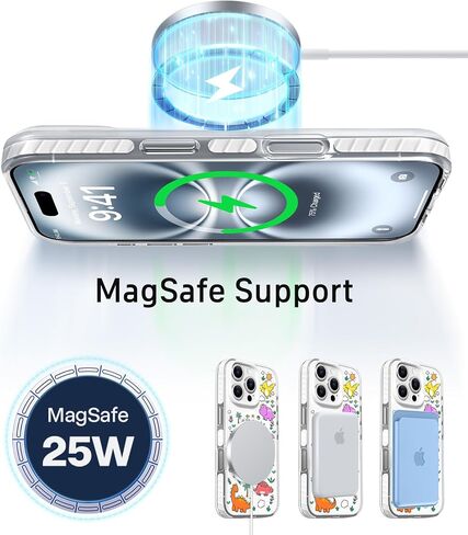 Cute Phone Case for iPhone 16 Compatible with Magsafe, Magnetic Accessories Support, Shockproof Clear Protective Cover for Women Men Boys Girls,Dinosaur Design 6.1" in Saudi Arabia