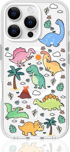 Cute Phone Case for iPhone 16 Compatible with Magsafe, Magnetic Accessories Support, Shockproof Clear Protective Cover for Women Men Boys Girls,Dinosaur Design 6.1" in Saudi Arabia