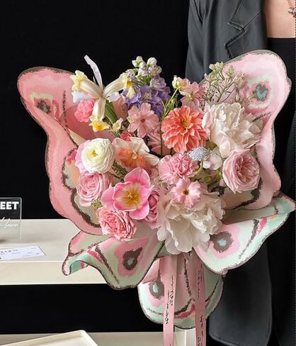 Xizhi 20 Sheets Brooffly Butterfly Flower Buequet Paper Flower Flower Wapping Paperging Wraps Floral Flor Platistments for Valentine's Day Mother's Wedding (White+Black) in Saudi Arabia