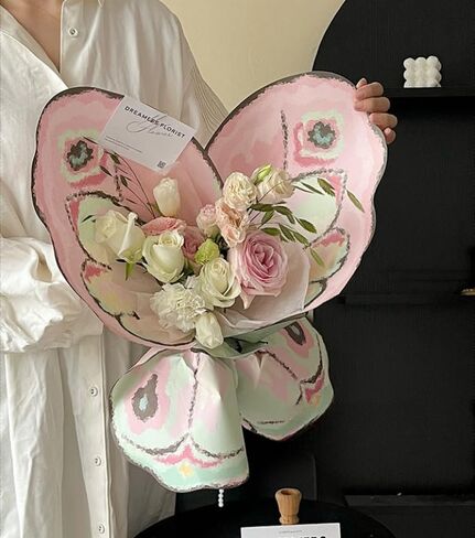 Xizhi 20 Sheets Brooffly Butterfly Flower Buequet Paper Flower Flower Wapping Paperging Wraps Floral Flor Platistments for Valentine's Day Mother's Wedding (White+Black) in Saudi Arabia