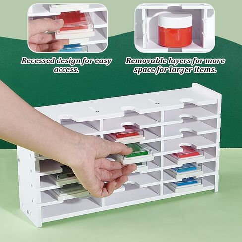 UNICRAFTALE Ink Pad Storage Rack 18 Grids Inkpad Storage Box Stamp Pad Storage Organizer White Stamp Pad Organizer Holder for Desktop for Crafts Supply Stackable Mount in Kuwait