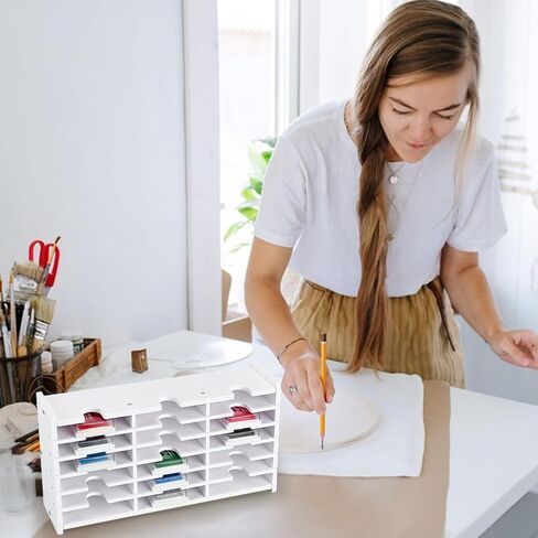 UNICRAFTALE Ink Pad Storage Rack 18 Grids Inkpad Storage Box Stamp Pad Storage Organizer White Stamp Pad Organizer Holder for Desktop for Crafts Supply Stackable Mount in Kuwait