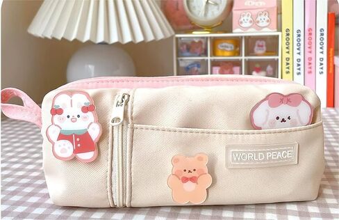 LaurelTree Kawaii Aesthetic Cute Pencil Case Bag with 3pcs Pins Large Capacity Stationery Pouch Box Holder Organizer Office College School Adults Students Teens Girls Boys (Pink)… in Saudi Arabia