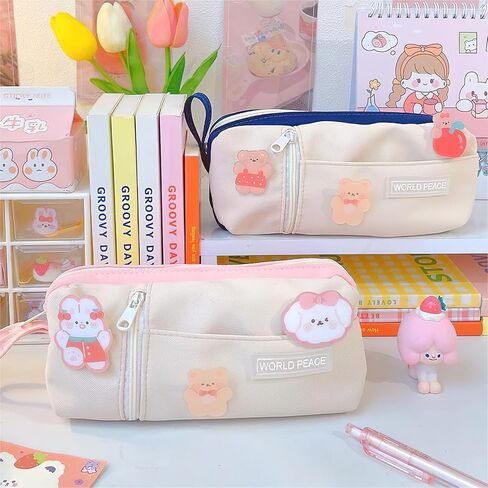 LaurelTree Kawaii Aesthetic Cute Pencil Case Bag with 3pcs Pins Large Capacity Stationery Pouch Box Holder Organizer Office College School Adults Students Teens Girls Boys (Pink)… in Saudi Arabia