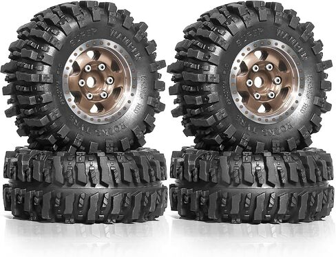 1/24 1/18 إطارات زاحف RC وعجلات Beadlock RIMS إزاحة -2.5 مم 1.0 Super Super Tofer Terrain Rock Tires OD 55mm for 1:24 1:18 Car Axial SCX24 FMS AX24 FCX18 FCX24 TRX4M 4PCS (Bronze) in Kuwait