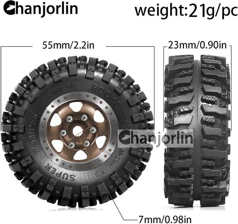 1/24 1/18 إطارات زاحف RC وعجلات Beadlock RIMS إزاحة -2.5 مم 1.0 Super Super Tofer Terrain Rock Tires OD 55mm for 1:24 1:18 Car Axial SCX24 FMS AX24 FCX18 FCX24 TRX4M 4PCS (Bronze) in Kuwait