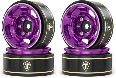 TREAL 1.0 Aluminium Beadlock Wheels Five Spoke Classic Wheel Rims Set (4p) لـ 1/24 RC SCX24 FCX24 TRX4M-Type G (Purple) in Kuwait