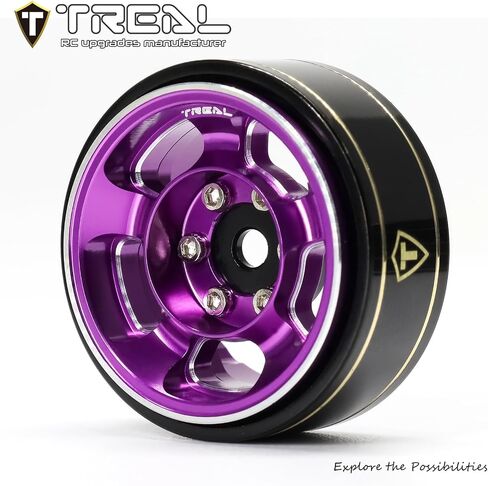 TREAL 1.0 Aluminium Beadlock Wheels Five Spoke Classic Wheel Rims Set (4p) لـ 1/24 RC SCX24 FCX24 TRX4M-Type G (Purple) in Kuwait