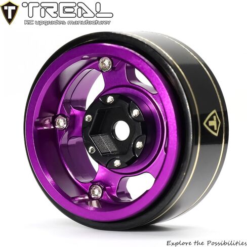 TREAL 1.0 Aluminium Beadlock Wheels Five Spoke Classic Wheel Rims Set (4p) لـ 1/24 RC SCX24 FCX24 TRX4M-Type G (Purple) in Kuwait