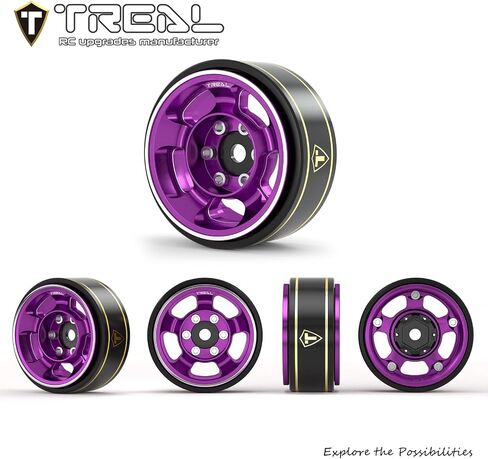 TREAL 1.0 Aluminium Beadlock Wheels Five Spoke Classic Wheel Rims Set (4p) لـ 1/24 RC SCX24 FCX24 TRX4M-Type G (Purple) in Kuwait