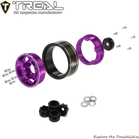 TREAL 1.0 Aluminium Beadlock Wheels Five Spoke Classic Wheel Rims Set (4p) لـ 1/24 RC SCX24 FCX24 TRX4M-Type G (Purple) in Kuwait
