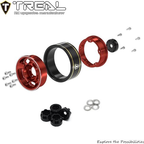 TREAL 1.0 Aluminum Beadlock Wheels Five Spoke Classic Wheel Rims Set (4P) for 1/24 RC SCX24 FCX24 TRX4M-Type G(Purple) in Kuwait