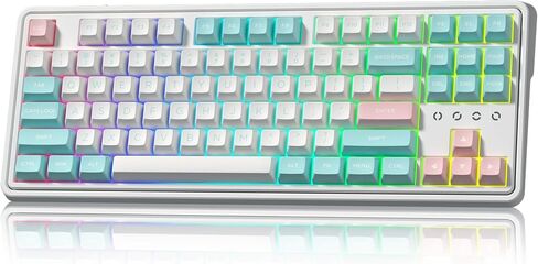 75% Keyboard, Wireless Gaming Keyboard, 3-Modes Creamy Mechanical Keyboard Hot-Swap, 87 Key RGB Keyboard with Pre-lubed Linear Switch for PC/Tablet/PS/Xbox (Pink) in Kuwait