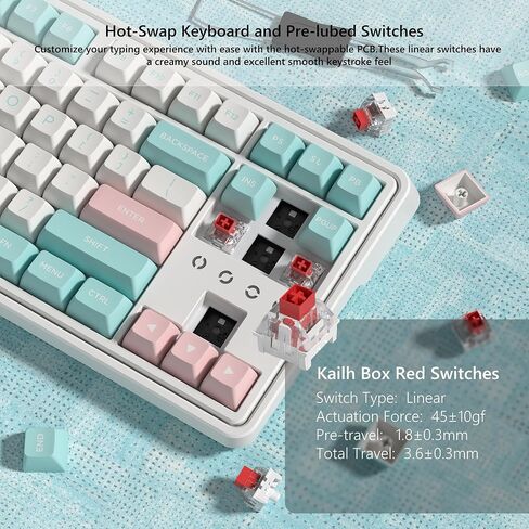 75% Keyboard, Wireless Gaming Keyboard, 3-Modes Creamy Mechanical Keyboard Hot-Swap, 87 Key RGB Keyboard with Pre-lubed Linear Switch for PC/Tablet/PS/Xbox (Pink) in Kuwait