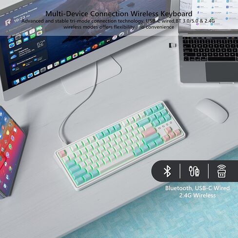 75% Keyboard, Wireless Gaming Keyboard, 3-Modes Creamy Mechanical Keyboard Hot-Swap, 87 Key RGB Keyboard with Pre-lubed Linear Switch for PC/Tablet/PS/Xbox (Pink) in Kuwait