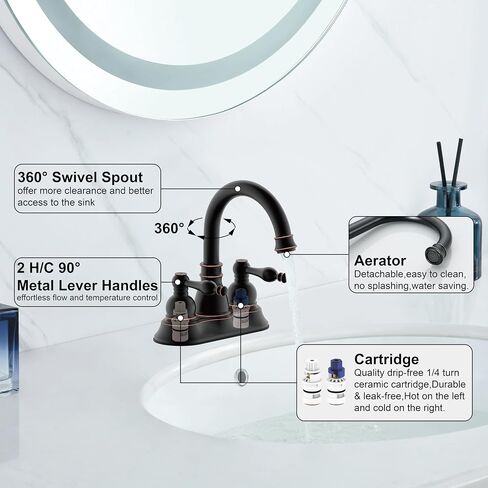 Derengge Two-Handle Bathroom Faucet,Lavatory Bathroom Sink Faucet with Overflow Pop up Drain,4 Inch Centerset Faucet,Brushed Nickel Finished,F-4501JM-BN in Kuwait