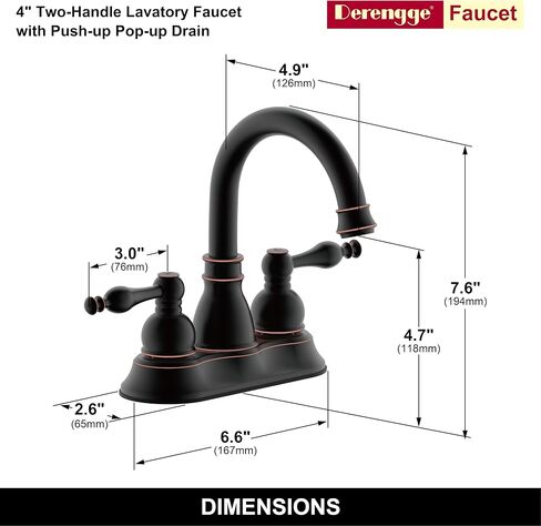 Derengge Two-Handle Bathroom Faucet,Lavatory Bathroom Sink Faucet with Overflow Pop up Drain,4 Inch Centerset Faucet,Brushed Nickel Finished,F-4501JM-BN in Kuwait