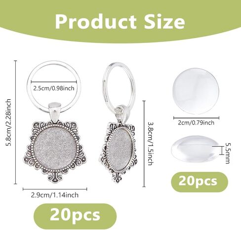 Dicosmetic 20 مجموعات Cabochon Keychain Blanks keychain keychain tray 20mm platinum alloy diy keyring مجموعة مع cabochons الزجاجية لصنع سلسلة مفاتيح شخصية شخصية in Kuwait
