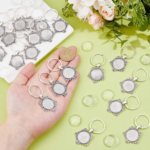 Dicosmetic 20 مجموعات Cabochon Keychain Blanks keychain keychain tray 20mm platinum alloy diy keyring مجموعة مع cabochons الزجاجية لصنع سلسلة مفاتيح شخصية شخصية in Kuwait